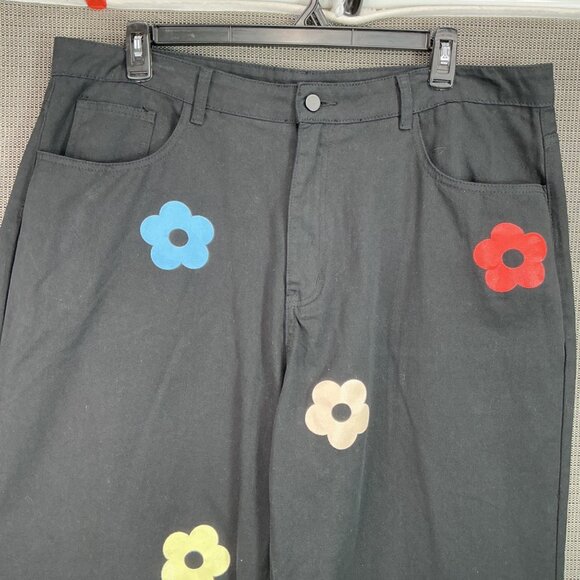 Cider Women's Size 2XL Black Wide-Leg Pants Colorful Flower Print - Picture 4 of 10